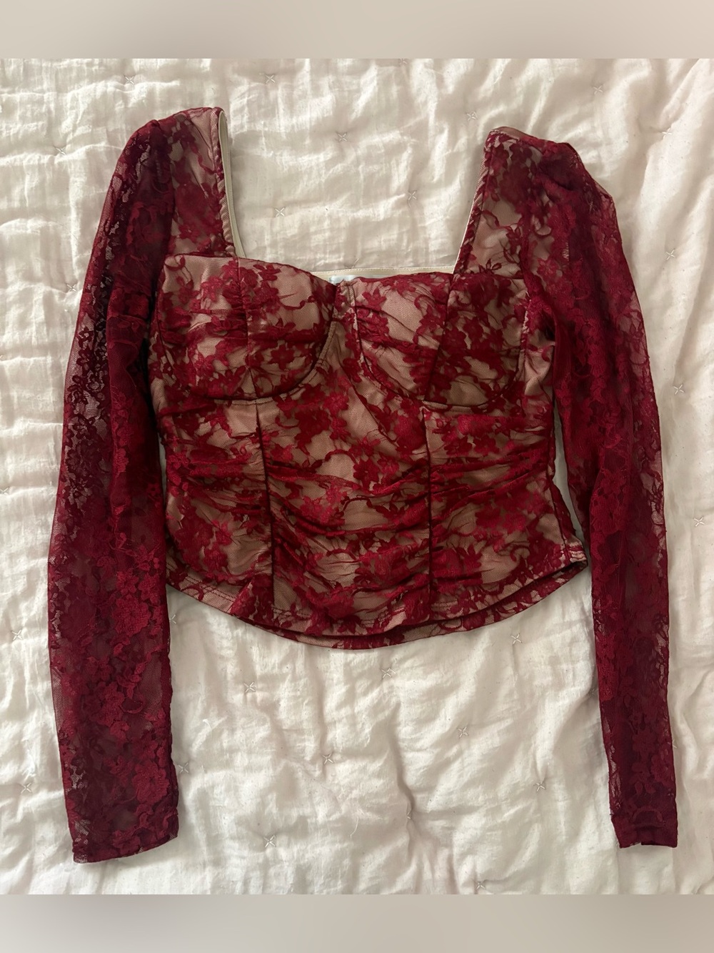 Madden Girl Burgundy Floral Corset Lace Top - Picture 3 of 10